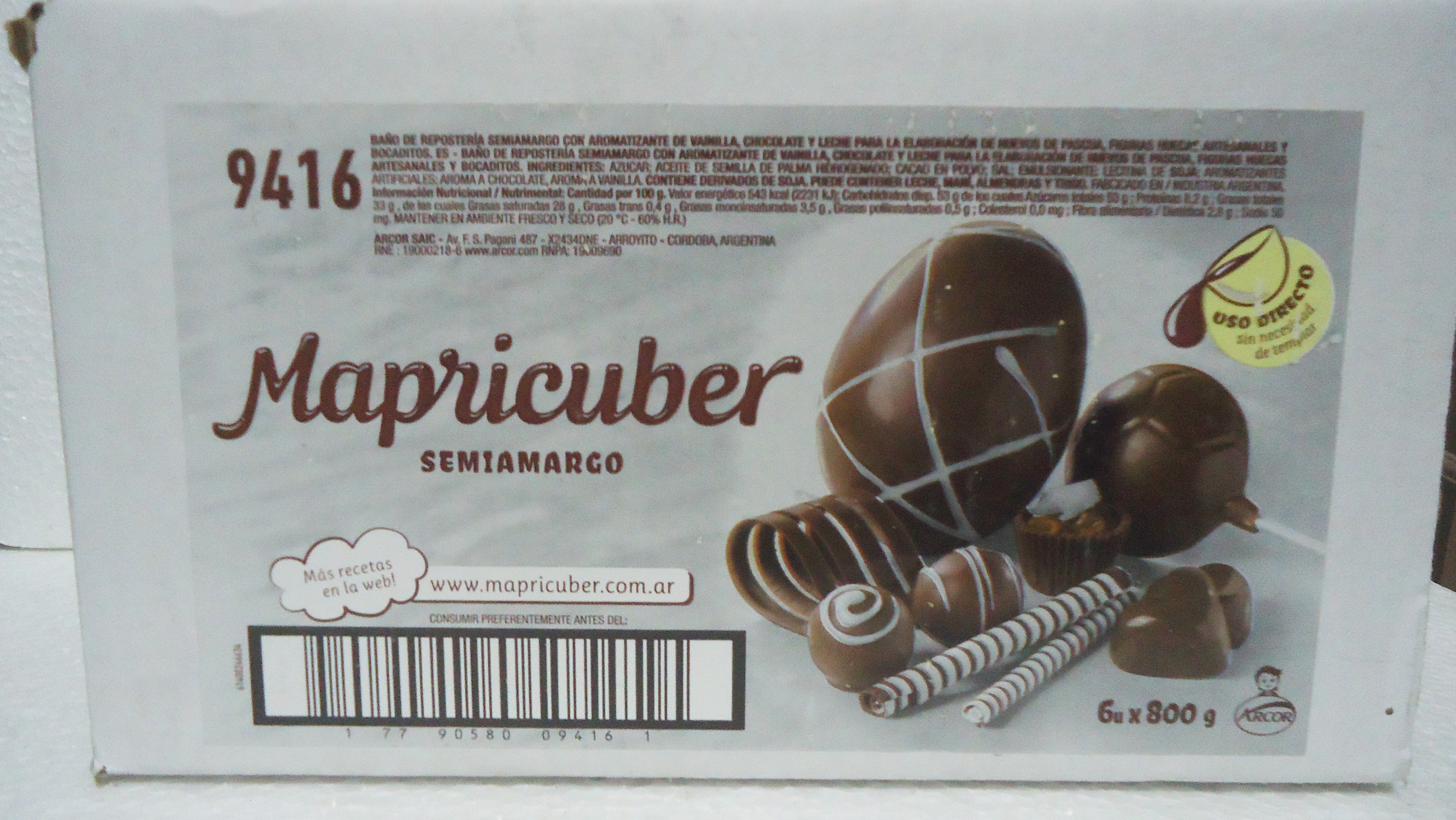 CHOCOLATE MAPRICUBER X4.800 SEMI(6x800gr