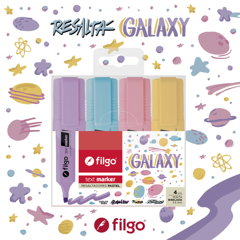 RESALTADOR PASTEL FILGO X4 GALAXY TEXT M