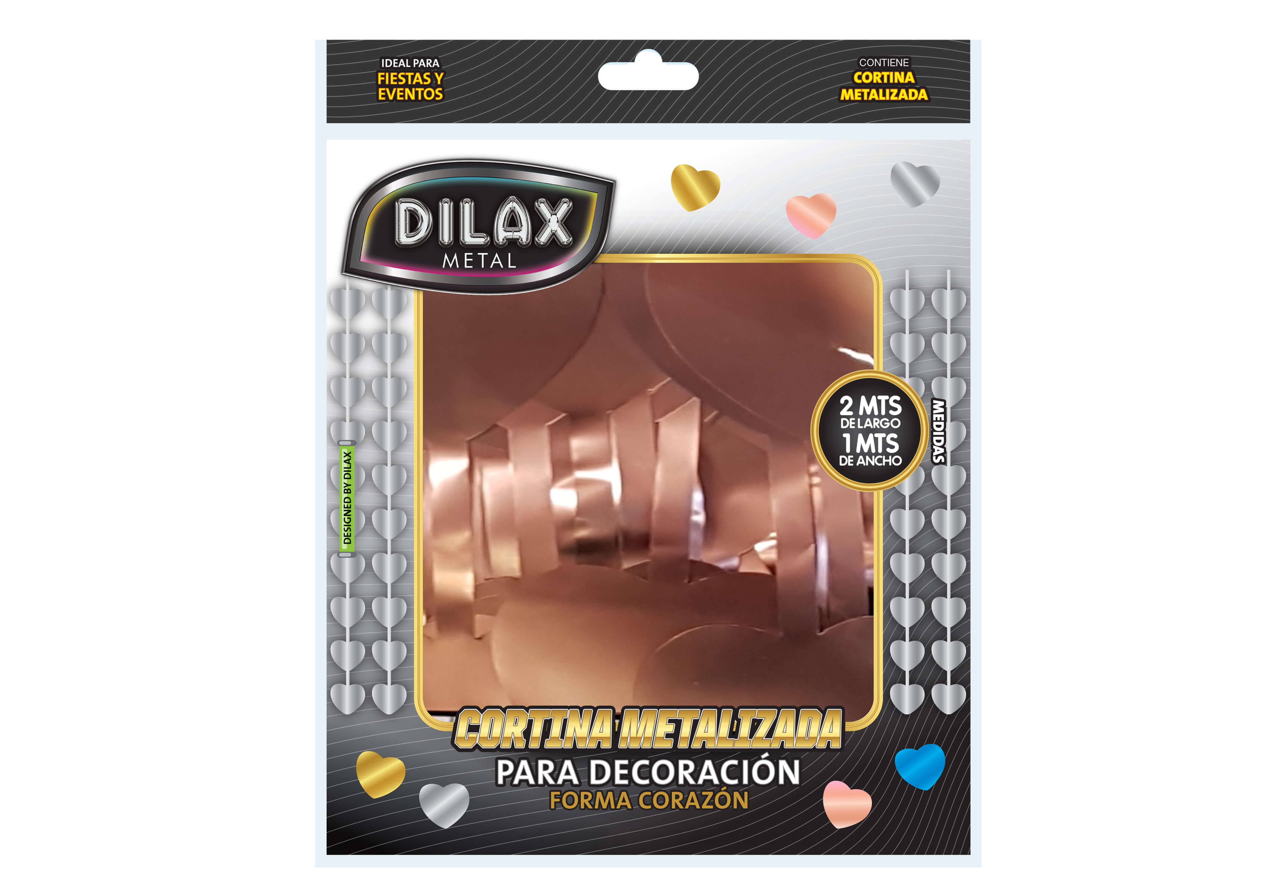 CORTINA CORAZONES ROSA GOLD 1x2 DILAX