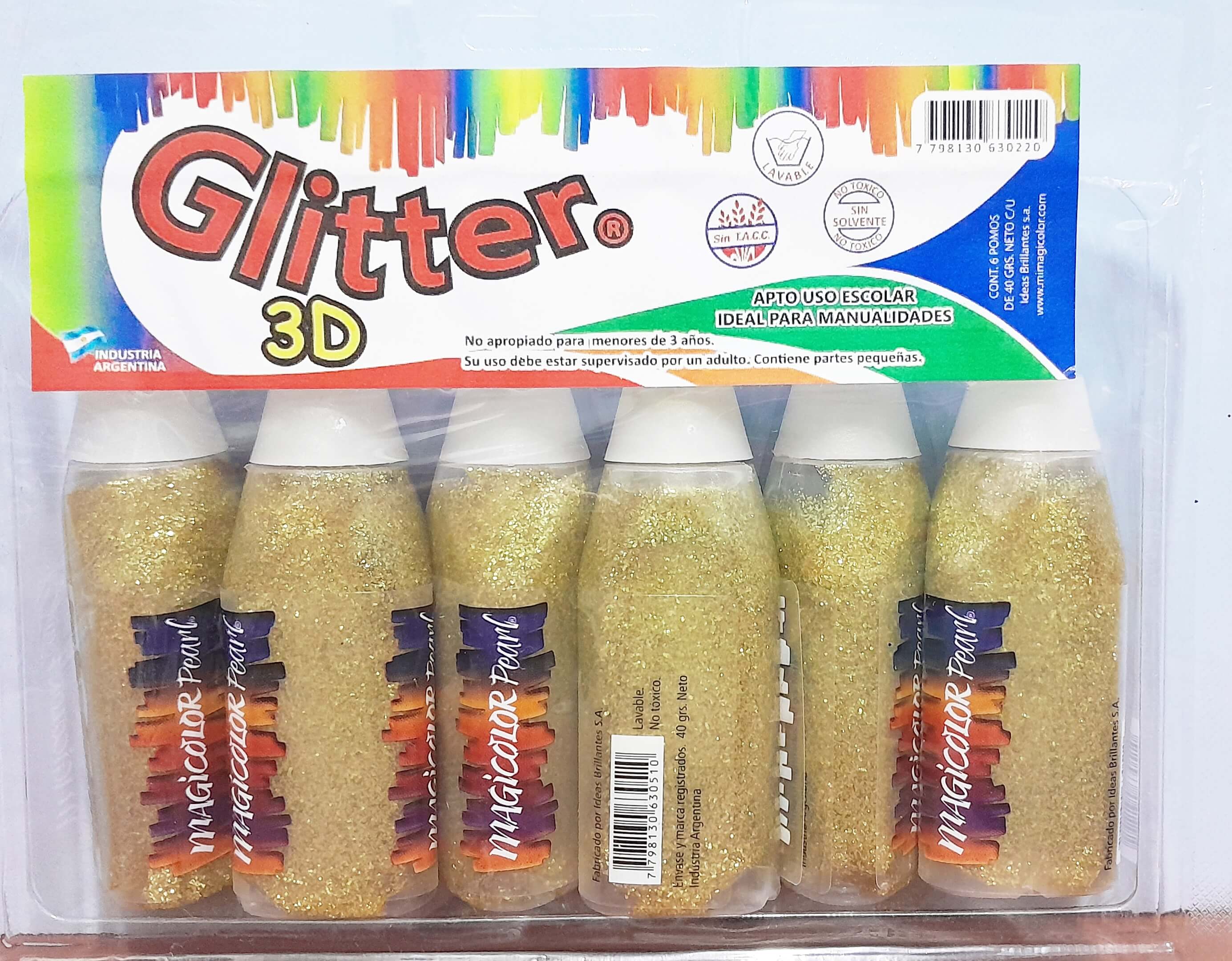 ADHESIVO GLITTER MAGICOLOR X40GR ORO X6