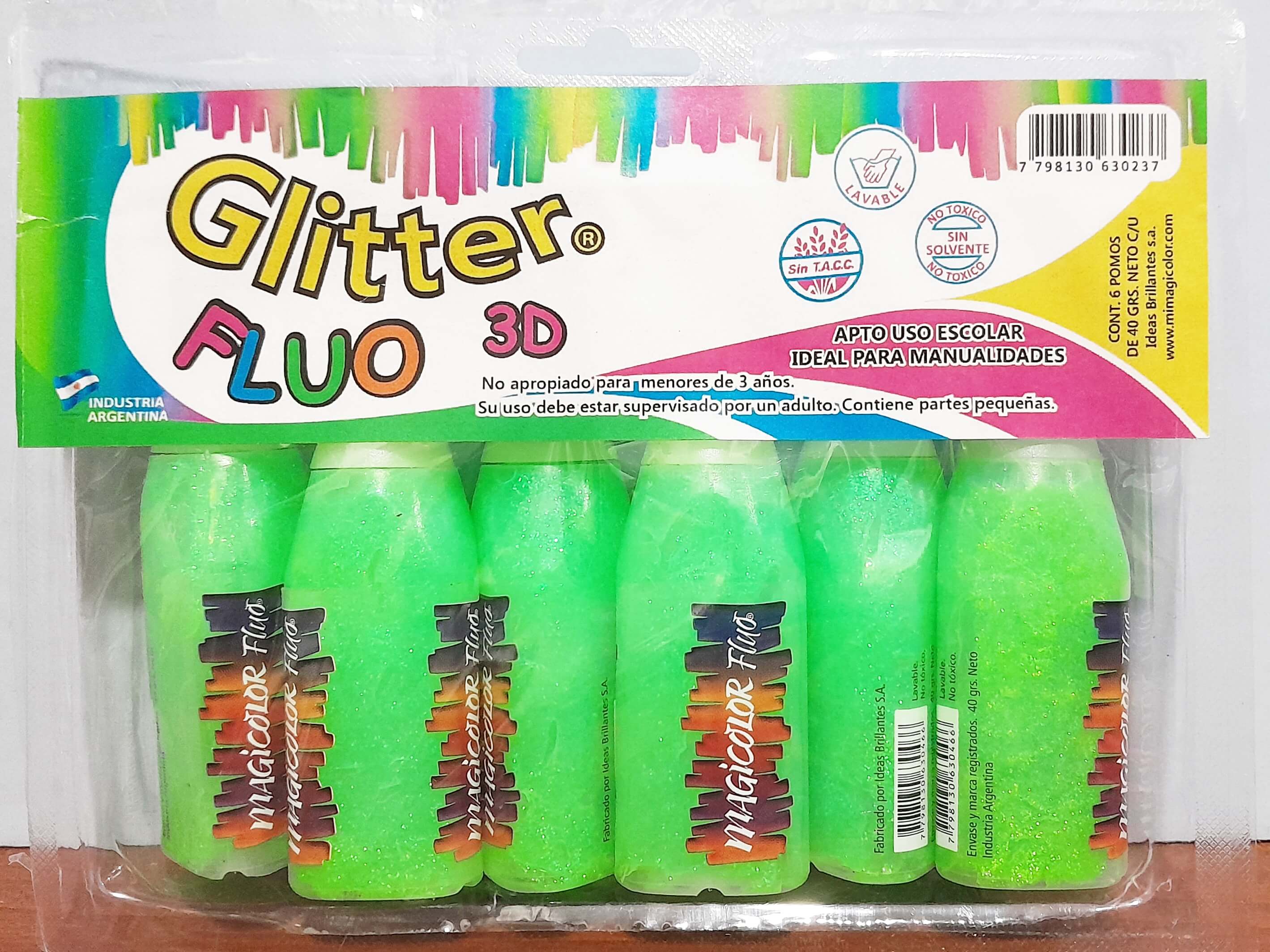 ADHESIVO FLUO GLITTER MAGIC VERDEX40GRX6