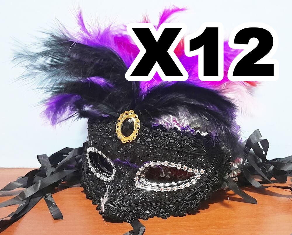 ANTIFAZ RIGIDO DELUXE STRASS PLUMAS x12