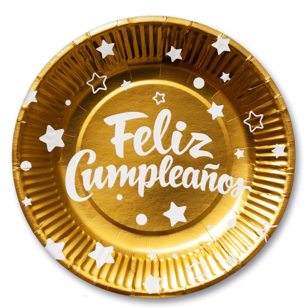 PLATO POLIPAPEL FELIZ CUMPLE DORADO x10