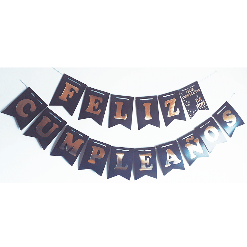 BANDERIN FELIZ CUMPLEAÑOS NEGRO PLAT G.M