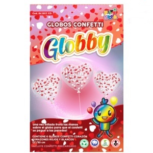 GLOBO CONFETTI x6 CORAZON ROJO/BCO