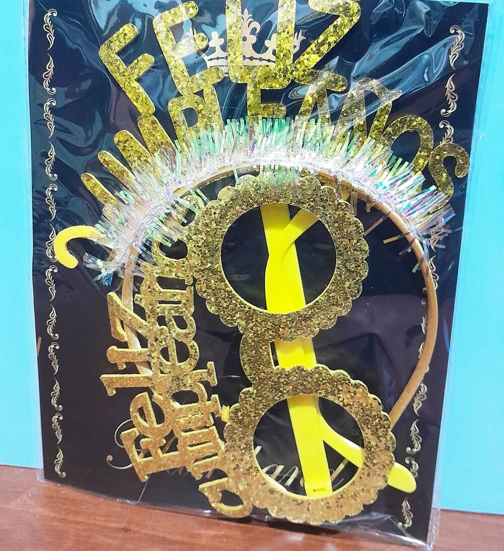 ANTEOJO FELIZ CUMPLE Y VINCHA DORADO