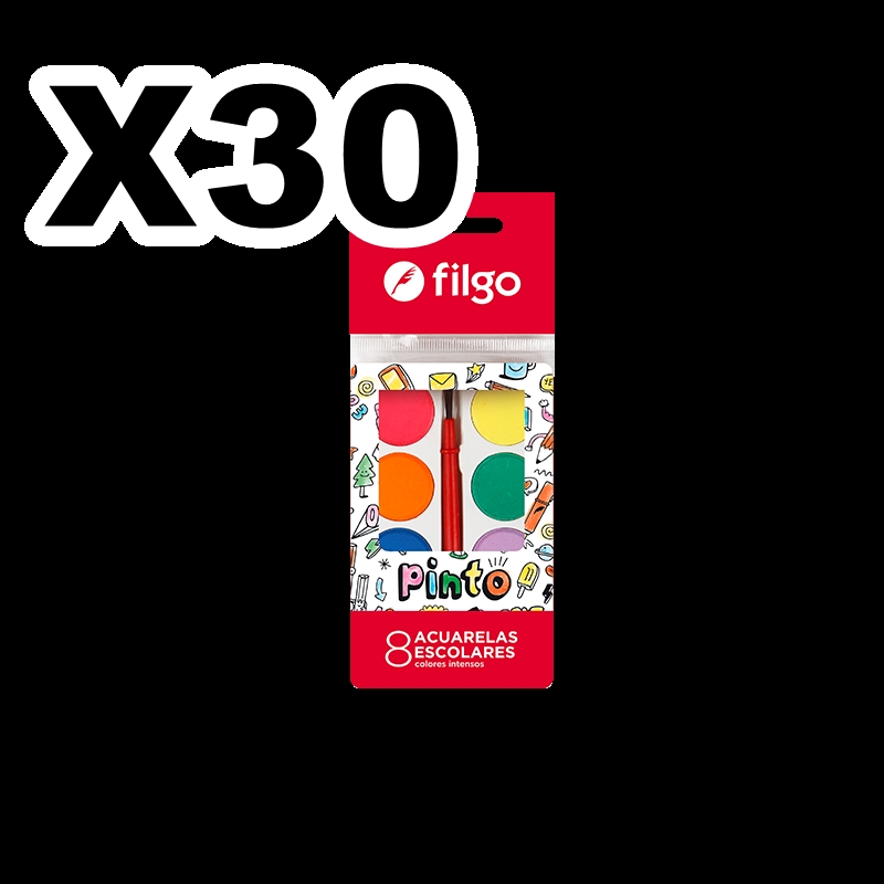 ACUARELA FILGO x 8 - CAJA DE 30