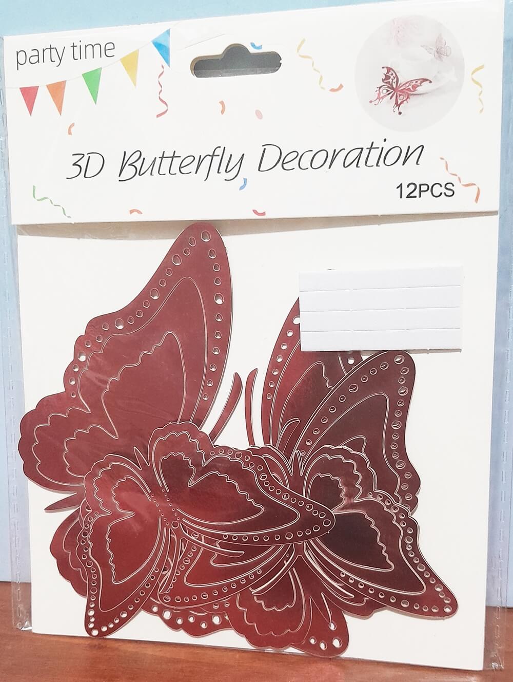 ADORNO MARIPOSA 3D X12 ROJO