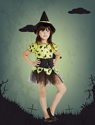 DISFRAZ CANDELA INFANTIL BRUJA FLUO T2