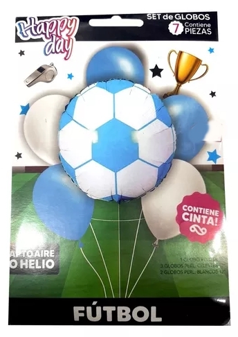 GLOBO SET FUTBOL PELOTA ARGEN x7PIEZAS