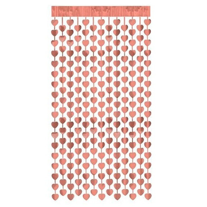 CORTINA CORAZONES ROSA GOLD FOIL FRINGE