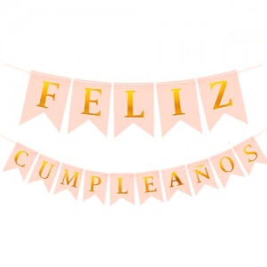 BANDERIN FELIZ CUMPLEAÑOS ECO ROSA PASTE