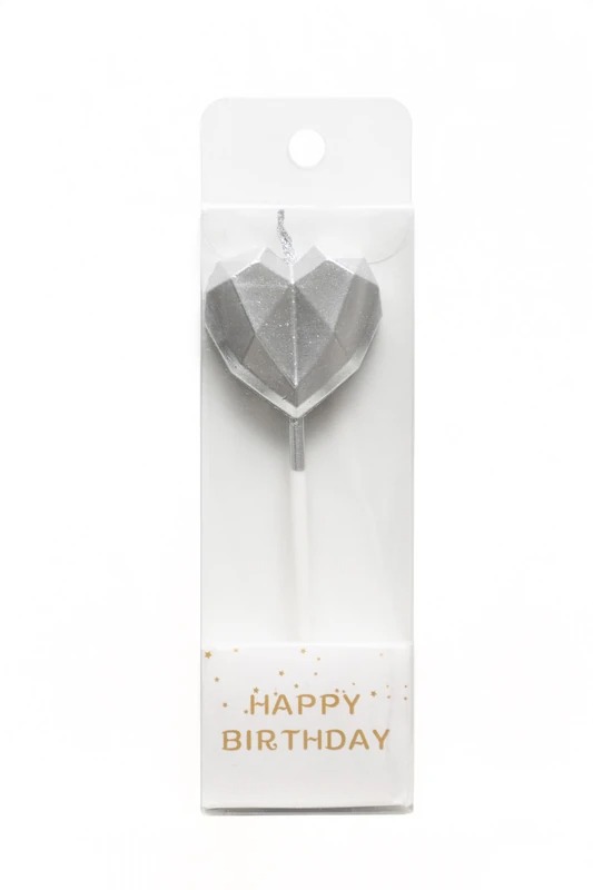 VELA 11CM METAL CORAZON PLATA