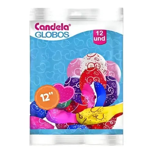 GLOBO CANDELA x12 IMPRESO CORAZONES