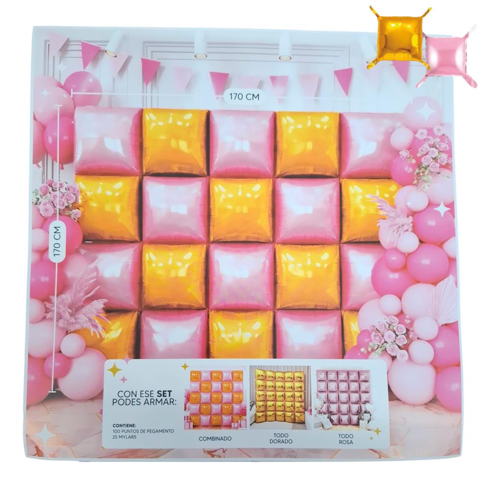 CORTINA MYLAR ROSA/DORADO 170x170