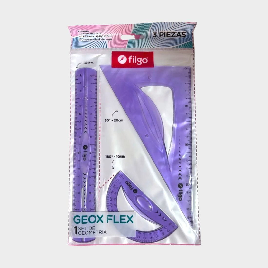 JUEGO DE GEOMETRIA FLEXIBLE FILGOX3 20CM