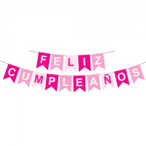 BANDERIN FELIZ CUMPLEAÑOS ECO ROSA/FUCS