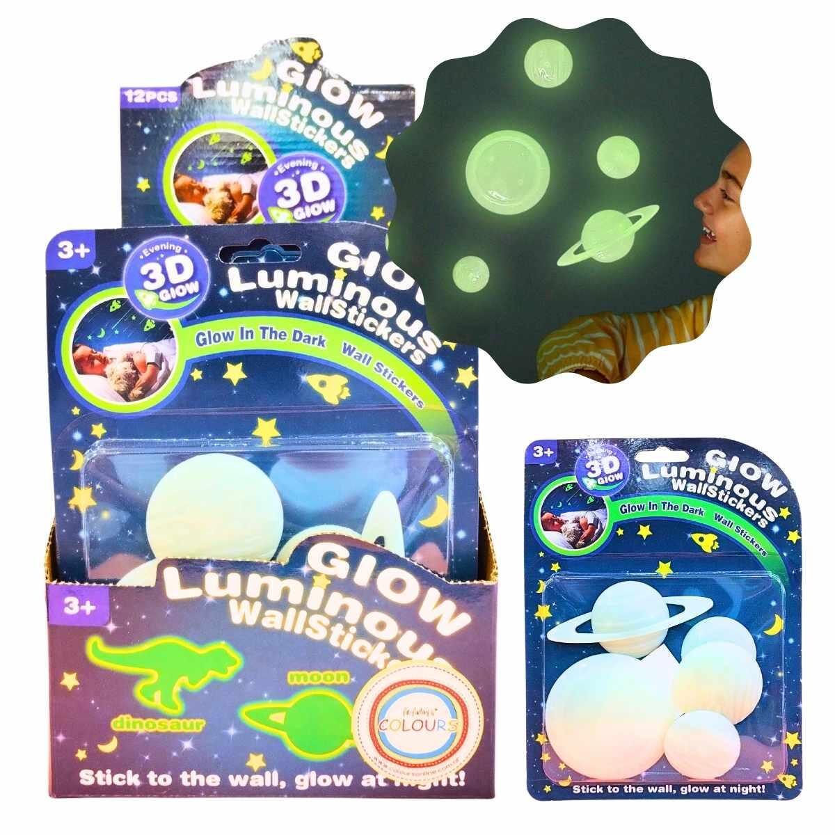 STICKERS 3D BRILLA EN OSCURIDAD DINO/PLA