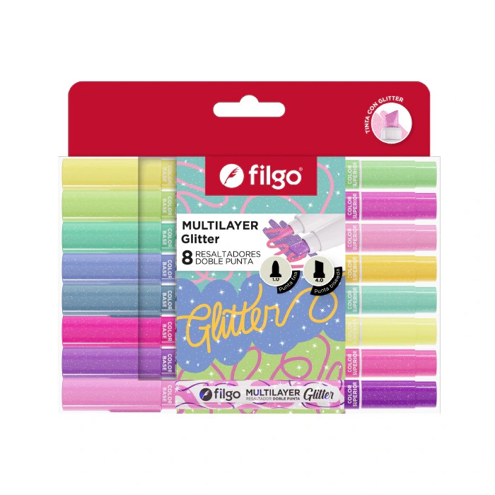 RESALTADOR FILGO DOBLE PUNTA GLITTERX8