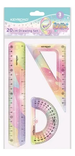 JUEGO DE GEOMETRIA FLEX KEY GLITTER 20CM