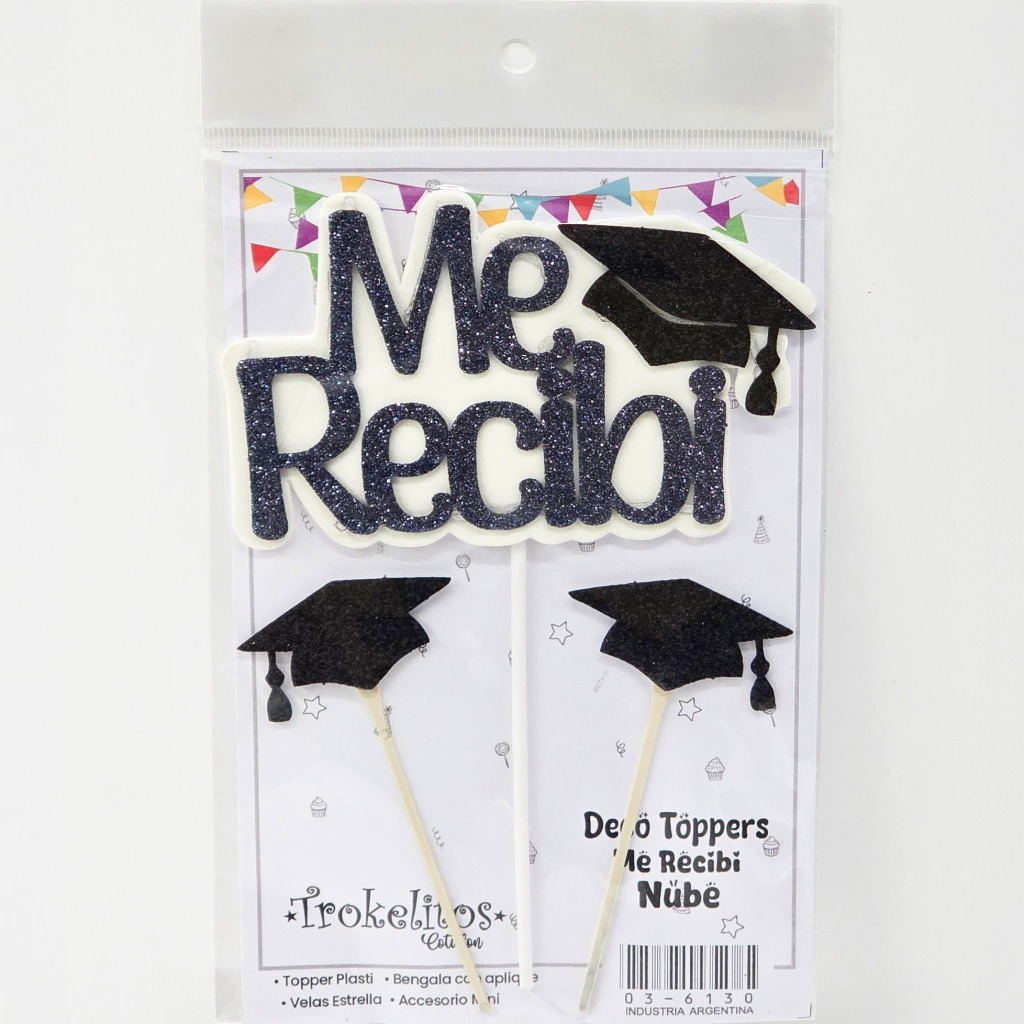 FRASE ME RECIBI + 2 TOPPER NEGRO